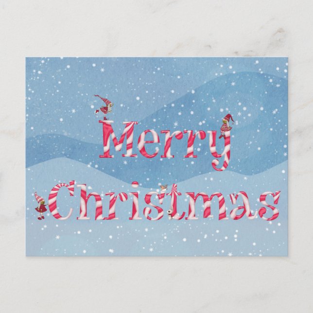 Postal Feliz Navidad Candy Cane Swirl Winter Gnomes (Anverso)