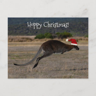 Postal Feliz Navidad Canguro Gorro Rojo de Santa Hoppy