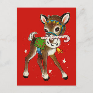 Postal Feliz Navidad Cañón de reno retro