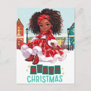 Postal Feliz Navidad Chica Negro Magic Melanin Xmas Diver