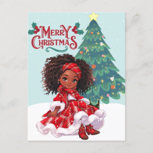Postal Feliz Navidad Chica negro Melanin Chicas Navidad R