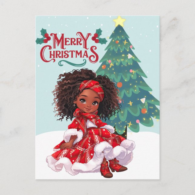 Postal Feliz Navidad Chica negro Melanin Chicas Navidad R (Anverso)