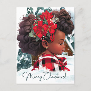 Postal Feliz Navidad Chica negro Melanin Chicas Nieve nav