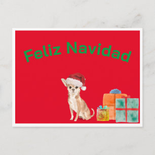 Postal Feliz Navidad Christmas Red Chihuahua Perro 