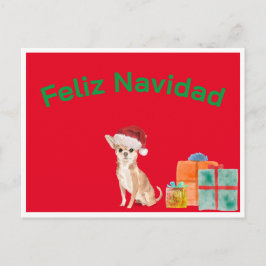 Postal Feliz Navidad Christmas Red Chihuahua Perro 