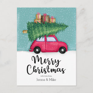 Postal Feliz Navidad   Coche Snowflake para invierno