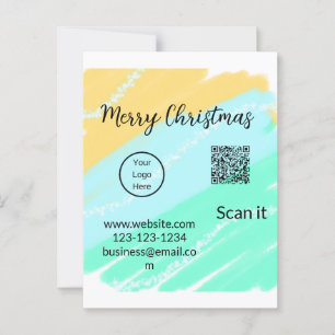 Postal Feliz Navidad código QR negocios agua verde amaril