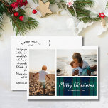 Postal Feliz Navidad Collage de fotos de reloj negro de r<br><div class="desc">Celebra la temporada con esta divertida postal que incluye un detalle de manchas negras de reloj, dos de tus fotos y las palabras con letras a mano "Feliz Navidad" en el frente. Añade la nota de su personalizado al dorso. O, si lo desea, elimine la nota tecleada en la parte...</div>