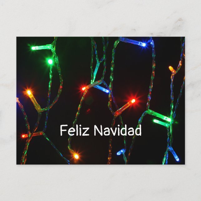 Postal "Feliz Navidad" coloridas luces de Navidad (Anverso)