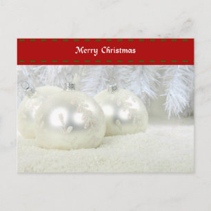 Postal Feliz Navidad con Adornos de Plata y Nieve