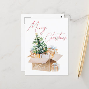 Postal Feliz Navidad con Árbol de Navidad y Regalos