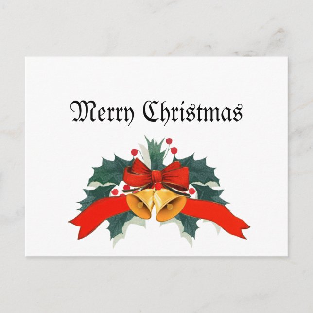 Postal Feliz Navidad con campanas de oro (Anverso)