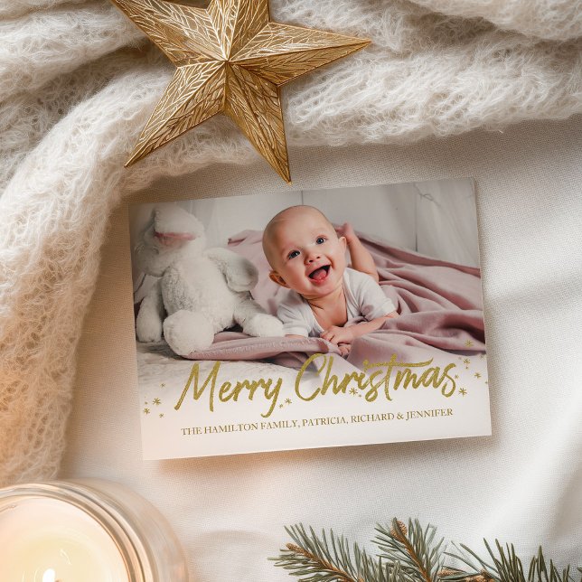 Postal Feliz Navidad con letra manuscrita y brillo dorado (Subido por el creador)
