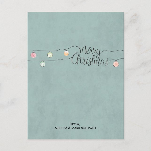 Postal Feliz Navidad con una serie de ornamentos (Anverso)