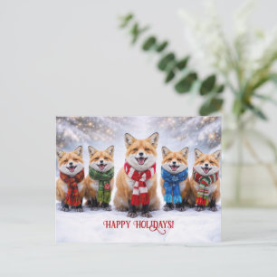 Postal Feliz Navidad con Zorros Felices en la Nieve
