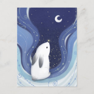 Postal Feliz Navidad: Conejo, la luna y las estrellas