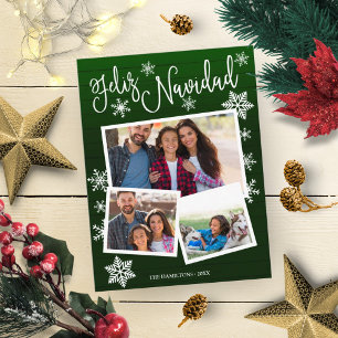 Postal Feliz Navidad Copo de Nieve Rústico 3 Fotos Navida