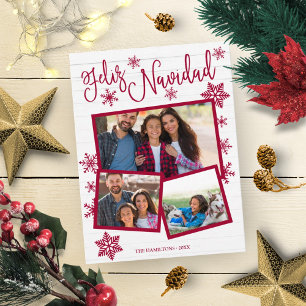 Postal Feliz Navidad Copo de Nieve Rústico 3 Fotos Navida