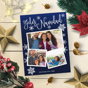 Postal Feliz Navidad Copo de Nieve Rústico 3 Fotos Navida