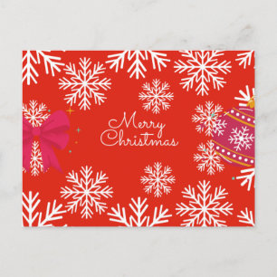Postal Feliz Navidad Copos de Nieve y Adornos Festivos