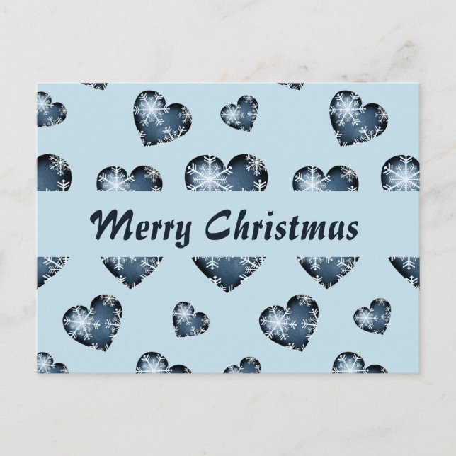 Postal Feliz Navidad Corazones azules (Anverso)