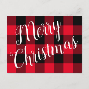 Postal Feliz Navidad Cuadro de Búfalo Rojo y Negro