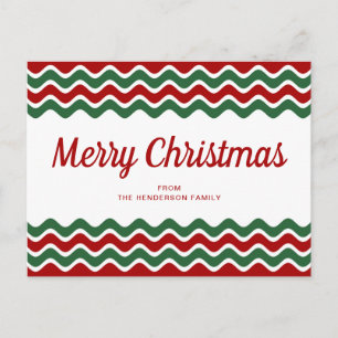 Postal Feliz Navidad Cubierta Rojo Tiras de Ola Verde