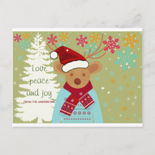 Postal Feliz Navidad Cubierta Vintage Pine Tree Snow Rein