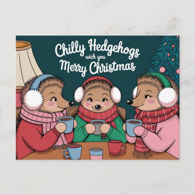 Postal Feliz Navidad Cute Hedgehog (Anverso)