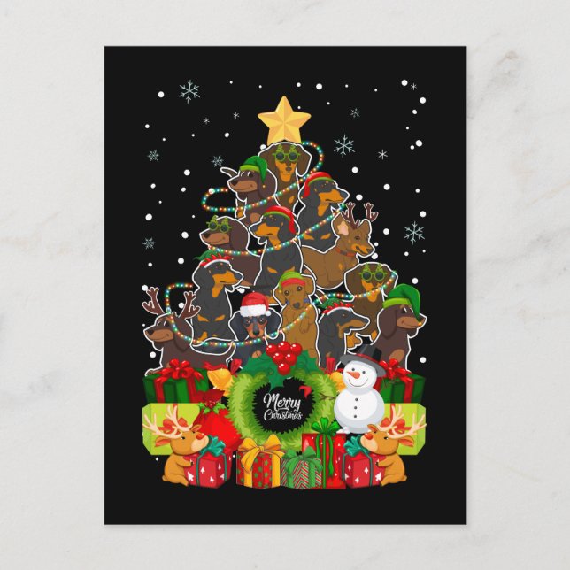 Postal Feliz Navidad Dachshund Árbol de Navidad Perros de (Anverso)
