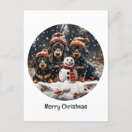 Postal Feliz Navidad Dachshund Perros Snowman