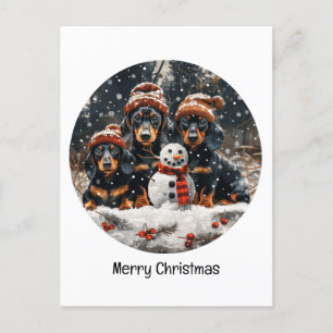 Postal Feliz Navidad Dachshund Perros Snowman