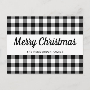 Postal Feliz Navidad de Cuadros Negros y Blancos Rústicos
