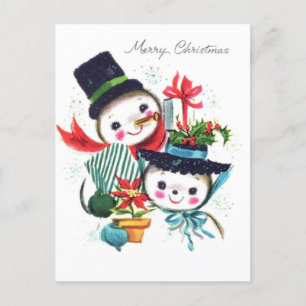 Postal Feliz Navidad de la Pareja de Muñecos de Nieve