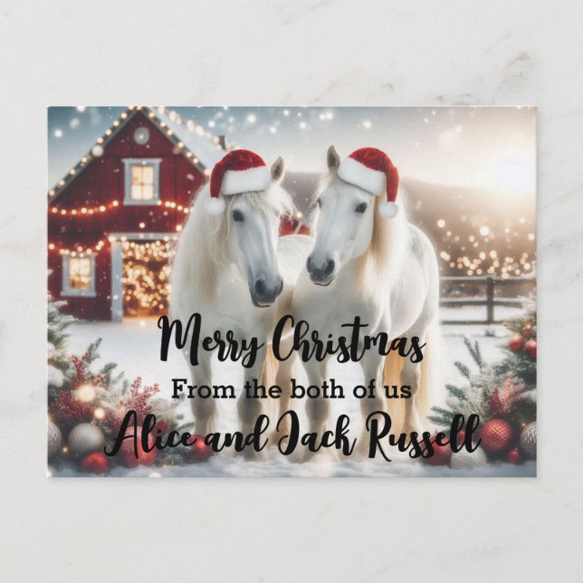 Postal Feliz Navidad de los dos caballos blancos (Anverso)