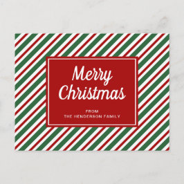 Postal Feliz Navidad de rayas rojas y verdes 