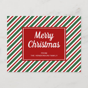 Postal Feliz Navidad de rayas rojas y verdes