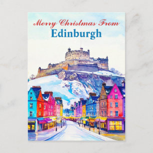 Postal Feliz Navidad desde Edimburgo Escocia Invierno