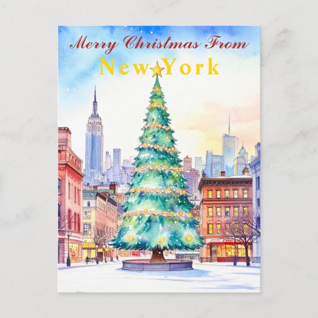 Postal Feliz Navidad desde el árbol festivo de Nueva York (Anverso)