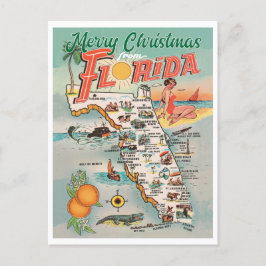 Postal Feliz Navidad desde el mapa vintage de Florida