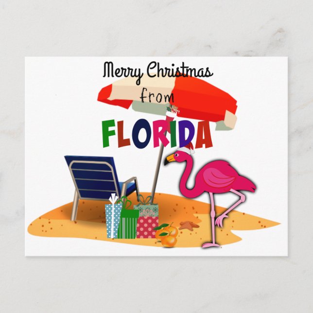 Postal Feliz Navidad desde Florida con Santa Flamingo (Anverso)