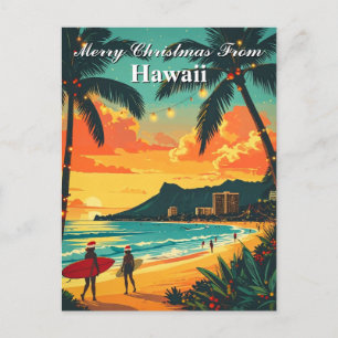 Postal Feliz Navidad desde Hawái en vacaciones tropicales