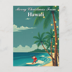 Postal Feliz Navidad desde Hawaii Santa Surfing Tropical