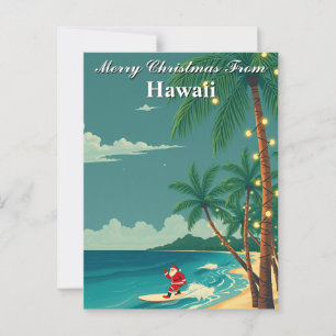 Postal Feliz Navidad desde Hawaii Santa Tropical Surfing