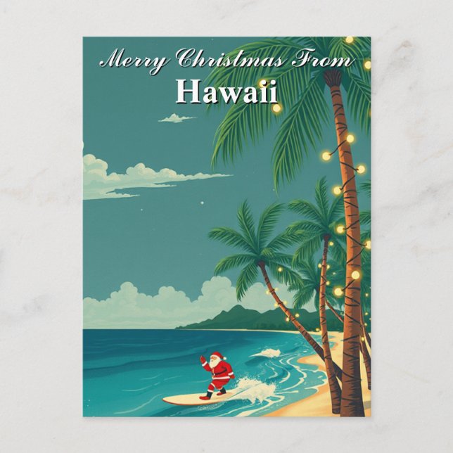 Postal Feliz Navidad desde Hawaii Santa Tropical Surfing (Anverso)