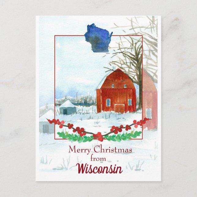 Postal Feliz Navidad desde la nieve de invierno de Wiscon (Anverso)