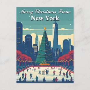 Postal Feliz Navidad desde la pista de hielo de Nueva Yor