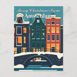 Postal Feliz Navidad desde las casas del canal de Amsterd