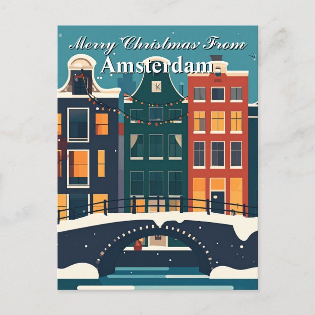 Postal Feliz Navidad desde las casas del canal de Amsterd (Anverso)