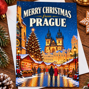 Postal Feliz Navidad desde Praga Vintage Checo